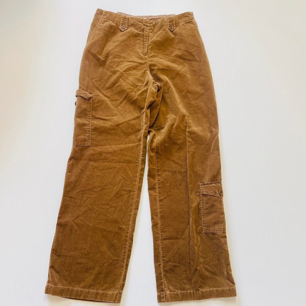 J. Jill Pant Trouser Tan Neutral Camel Velvet Straight Leg Cargo Utility HIgh 10